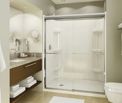 105706-R-000-001 Maax Maax 59.75 in X 32.125 in X 4.125 in Rectangular Alcove Shower Base With Right Dra in White ,105706-R-000-001