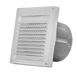 111918 6 in White -4 in Female Collar PFL344 Mini Louver Hood with 1/4&quot; Grid ,