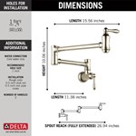 1177LF-PN Delta Polished Nickel Traditional Wall Mount Pot Filler ,