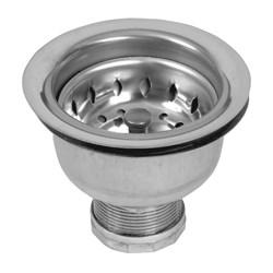Dearborn&#174; Medium Cup Basket Strainer, Stainless Steel Body and Basket, Medium Locking Cup, Neoprene Stopper, Bright Flange, Length 3-1/8 Inch Fits Deep Cast Iron Sinks. ,12