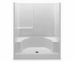 16033P-WH Aquatic White AcrylX Alcove Two Seats Center Drain Everyday Remodeline Sectionals Shower ,