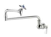 16-181L Royal Series Wall Mount Pot Filler Faucet 18In Jointed Spout With Shut-Off Valve Cross Handle Cer amic Cartridge Valves Wall Mounting Kit Included 
