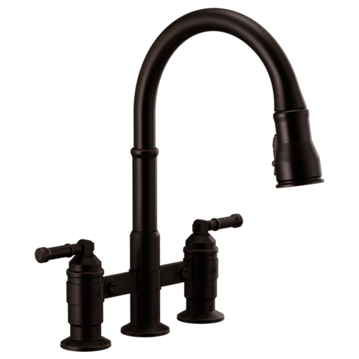 2390L-Rb-Dst Broderick Two Handle Pull-Down Bridge Kitchen Faucet 