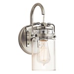 45576NI Brinley 11.5 in 1 Light Wall Sconce with Clear Glass Brushed Nickel ,