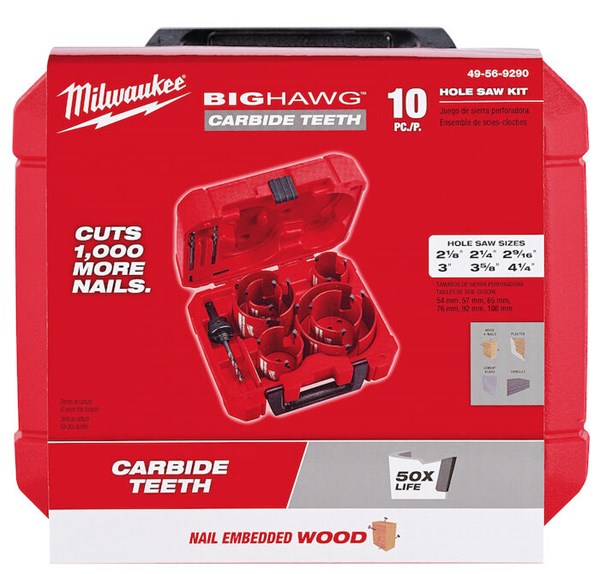 Milwaukee 49-56-9290 10 Piece Carbide Big Hawg Hole Saw Kit