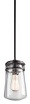 49447AZ Lyndon 11.75 in 1 Light Pendant with Clear Seeded Glass Architectural Bronze ,49447AZ