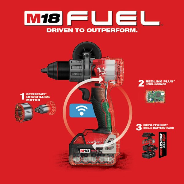 Milwaukee Tool - 2806-22 Milwaukee M18 Fuel 1/2 Hammer Drill With One Key  Kit