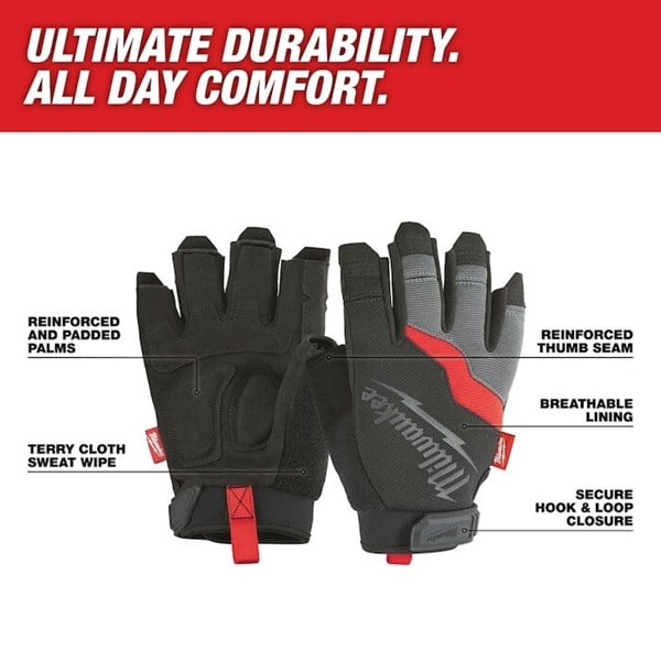 Milwaukee 48-22-8742 Fingerless Work Gloves -Large