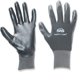640-1909 SAS PawZ Black Nylon Knit Shell Gloves Nitrile Palm Coating Lrg Retail ,640-1909