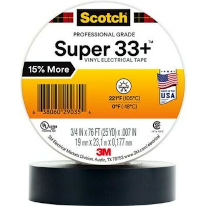 33+-3/4X76FT-1 Scotch Super 33+ Vinyl Electrical Tape 3/4 in x 76 ft 1 in Core Black 10s/carton 100s/Case 