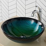 GV-391-19MM Kraus Nature Series Round Green Glass Vessel Bathroom Sink 17 In ,