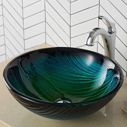 GV-391-19MM Kraus Nature Series Round Green Glass Vessel Bathroom Sink 17 Inch ,