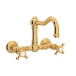 A1456XMIB-2 Rohl Acqui Wall Mount Column Spout Bridge Kitchen Faucet With Cross Handles In Italian Brass ,