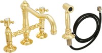 A1458XMWSIB-2 Rohl Acqui Deck Mount Column Spout Bridge Kitchen Faucet With Sidespray With Cross Handles In Italian Brass ,