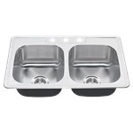 20DB.8332283S.075 AMS Stainless Colony 50/50 Double Bowl w/ waste fitting 3 hole 20 gauge Top mount 