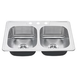 American Standard Colony® 33 x 22 Inch Stainless Steel 3-Hole Top Mount Double-Bowl ADA Kitchen Sink ,