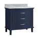 The perfect solution for traditional bathroom remodels or new construction, the engineered stone top and gentle curves of our Mira 36 in. vanity in midnight blue fuse enduring elements of classic design and graceful femininity. Installed as a freestanding cabinet, the solid construction and thoughtful features provide smart storage solutions for the most-used room in the house. Vanity comes pre-assembled, complete with a pre-drilled vanity top ready for the installation of your favorite faucet. - CAHCAVMIR36MB