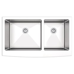 Undermount 35-7/8 in. 60/40 Bowl Apron Front 16 Ga. Stainless Steel Kitchen Sink ,