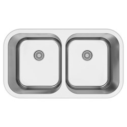 Add beautiful durable functionality to any kitchen with our 32-1/4 in. 50/50 bowl stainless steel kitchen sink. The deep bowl features a commercial-grade satin finish and rounded corners. Perfect for both new construction or remodels the undermount style pairs beautifully with any solid surface countertop. Premium upgrades include top-level soundproofing a protective coating to reduce condensation and a corrosion-resistant surface to protect your investment from rust and oxidation. ,