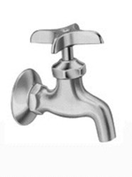 The wall mounted sink fitting has a cast brass body with a polished chrome plated finish. The female inlet is 1/2-14 NPS straight pipe thread. The outlet has a plain end. The brass stem seat rubber seat washer and reinforced packing are all easily replaced. The handle is chrome plated zinc. ,CEN0007,00071/2,15203250