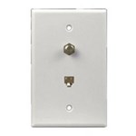 3536-4W Eaton White RJ11/RJ14, 4-Conductor and F-Connector Flush Phone Jack ,3536-4W