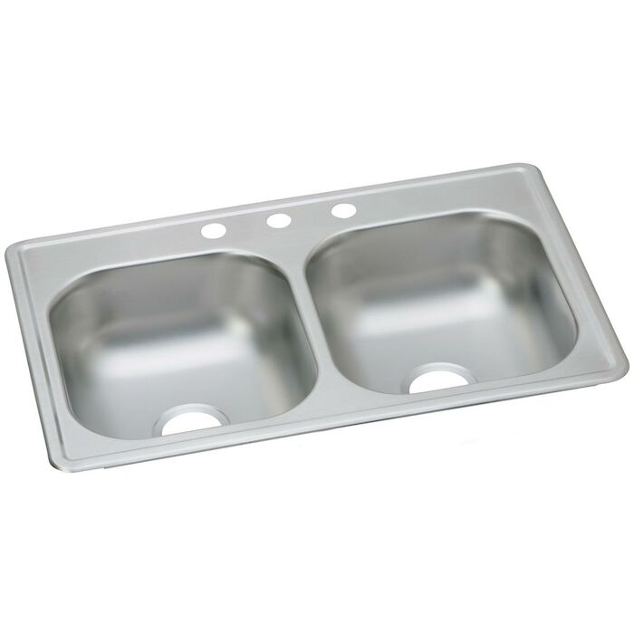 Dayton Stainless Steel 33" x 19" x 6-7/16", 3-Hole Equal Double Bowl Drop-in Sink Dayton, ADA