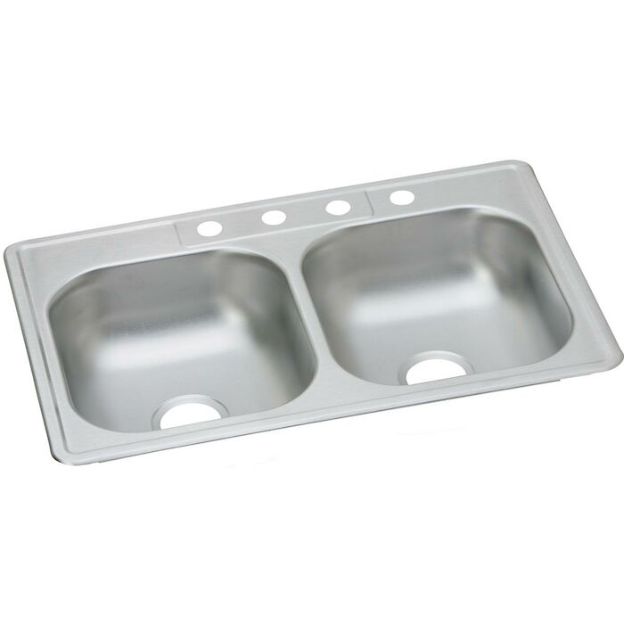 Dayton Stainless Steel 33" x 22" x 6-9/16", 4-Hole Equal Double Bowl Drop-in Sink Dayton, 3322, 33x22, 33 x 22, ADA