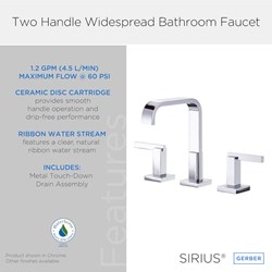 Sirius Trim Line 2H Widespread Lavatory Faucet w/ Metal Touch Down Drain 1.2gpm Chrome ,