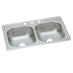 Dayton Stainless Steel 33&quot; X 19&quot; X 8&quot;, 3-Hole Equal Double Bowl Drop-In Sink ,DSE233193,DSE233193,94902629612