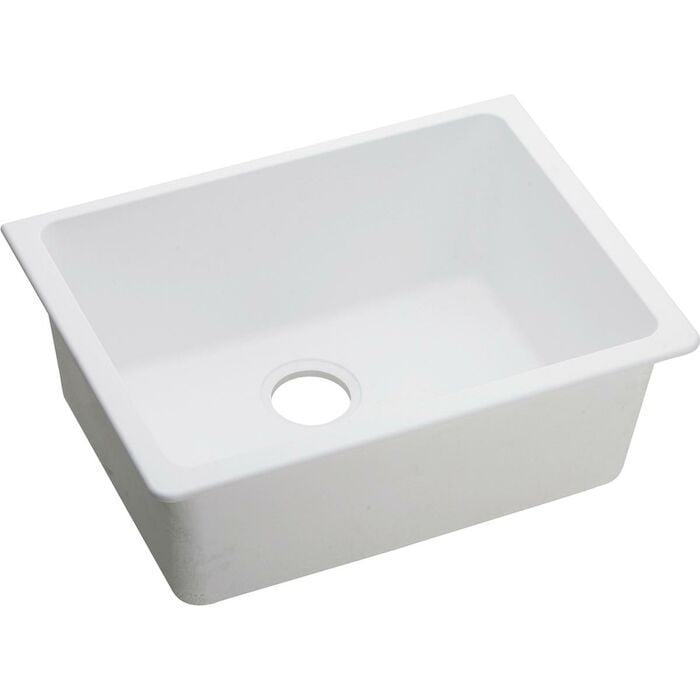 Quartz Clsic 24-5/8" x 18-1/2" x 9-1/2", Single Bowl Undermount Sink, White rear drain, Granite Sink, e-Granite, eGranite, eGranite, Quartz Sink, Composite Sink, White Sink