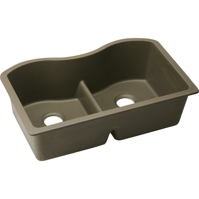 Quartz Clsic 33" x 20" x 9-1/2", Equal Double Bowl Undermount Sink with Aqua Divide, Mocha rear drain, Granite Sink, e-Granite, eGranite, eGranite, Quartz Sink, Composite Sink, Brown Sink