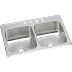 Elkay Celebrity Stainless Steel 33" x 21-1/4" x 6-7/8", 4-Hole Equal Double Bowl Drop-in Sink 