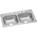 Dayton Stainless Steel 33" x 19" x 8", 4-Hole Equal Double Bowl Drop-in Sink 