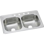 Dayton Stainless Steel 33" x 21-1/4" x 8-1/16", 2-Hole Equal Double Bowl Drop-in Sink DAYTON