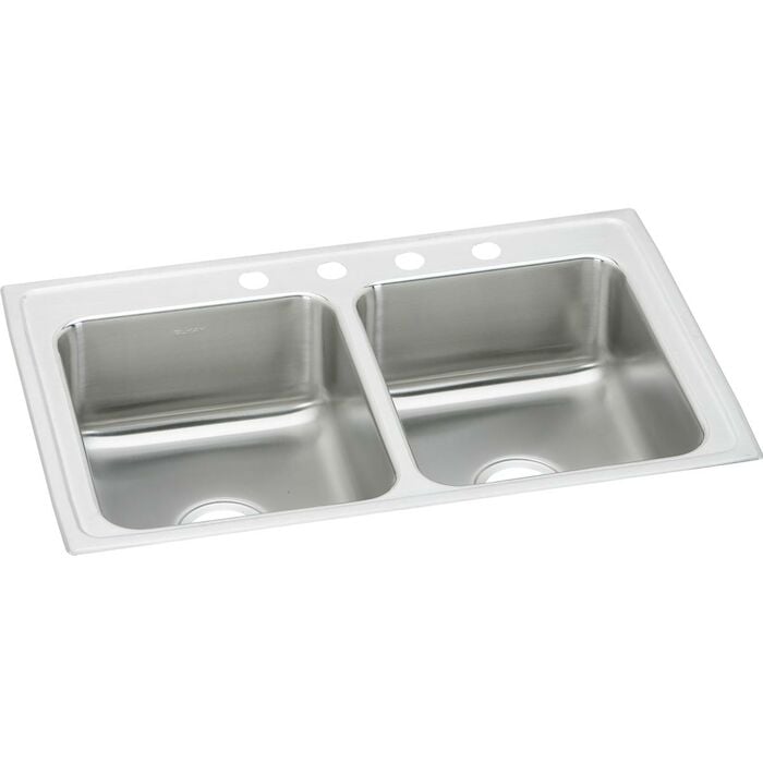 LR33193 33 X 19 X 7-1/2, 18 GAUGE,  LUSTERTONE DOUBLE BOWL, THREE HOLE INSTALLATION, 3-1/2 DRAIN OPENING, SELF-RIMMING GOURMET, Lustertone