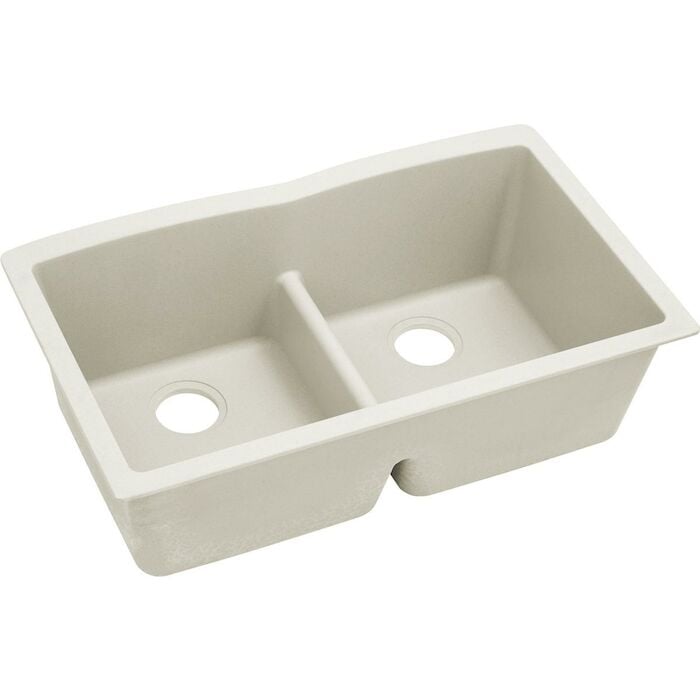 Quartz Luxe 33" x 19" x 10", Equal Double Bowl Undermount Sink with Aqua Divide, Ricotta rear drain, Granite Sink, e-Granite, eGranite, Quartz Sink, Composite Sink, White Sink