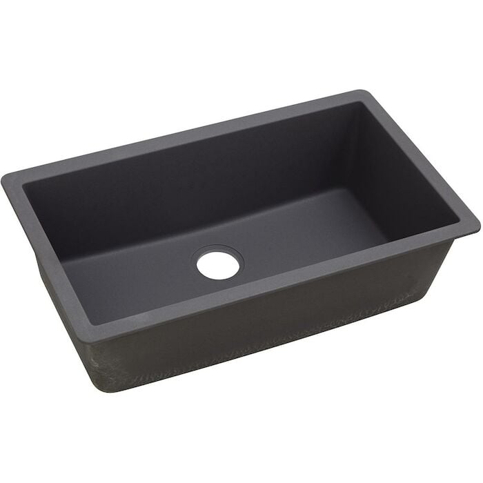 Quartz Luxe 33" x 18-7/16" x 9-7/16", Single Bowl Undermount Sink, Charcoal rear drain, Granite Sink, e-Granite, eGranite, Quartz Sink, Composite Sink, Gray Sink, Grey Sink