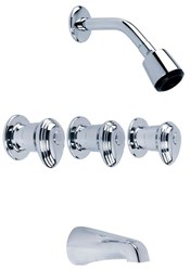 Gerber Hardwater Three Handle Threaded Escutcheon Tub &amp; Shower Fitting with IPS/Sweat Connections &amp; Threaded Spout 1.75gpm Chrome ,5850015007480