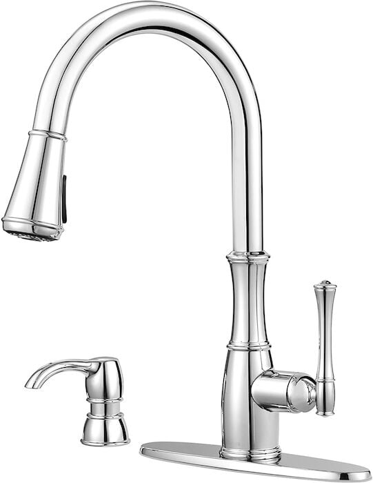 Wheaton 1-Handle Pull-Down Kitchen Faucet with Soap Dispenser in Polished Chrome 1 OR 3 HOLE