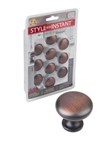 3910-DBAC-R BRUSHED OIL RUBBED BRONZE 1-3/16 INCH DIAMETER ZINC DIE CAST CABINET KNOB PACKED W/10PCS IN BLISTER PACK W/10QTY 8-32 INCH X 1-1/8 INCH SCREWS 