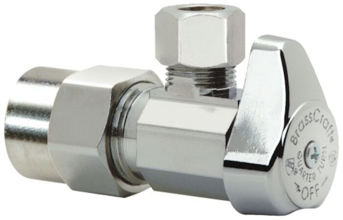 G2PR19X C  1/2 in X 3/8 in Chrome Plated Quarter Turn Angle Stop Angle Stop Valve