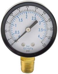 1402 60# 2 Inch Pressure Gauge Drawn Steel Casing & Ring. Brass Bourbon Tube & Movement. Good For Any Pressure Medium That Does Not Attack Brass - Use Siphon With Steam. 1/4 Mipt Bottom Connection ,5191,1728,GG60,G60,G602,G60060,PG2-60,25009903,G060,PG2-60
