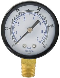 1408 100# 3-1/2 INCH PRESSURE GAUGE DRAWN STEEL CASING AND RING. BRASS BOURBON TUBE AND MOVEMENT. GOOD FOR ANY PRESSURE MEDIUM THAT DOES NOT ATTACK BRASS - USE SIPHON WITH STEAM. 1/4 MIPT BOTTOM CONNECTION ,5202,1753A,GG100B,G100,G100312,G100R,PG312-100,G62100,G10035,25010208,BR101D404E