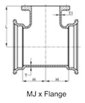 DMF86 Asphalt Seal Coated Mechanical Joint x Flange Tee Run 8&quot; Branch 6&quot; ,