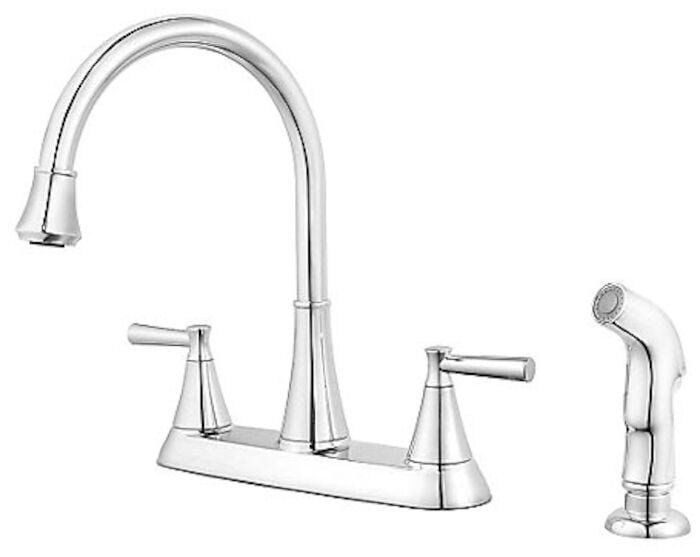 F-036-4CRC Cantara ADA Polished Chrome Lead Free 8 in Centerset 3 or 4 Hole 2 Handle Kitchen Faucet With Matching Side Spray 