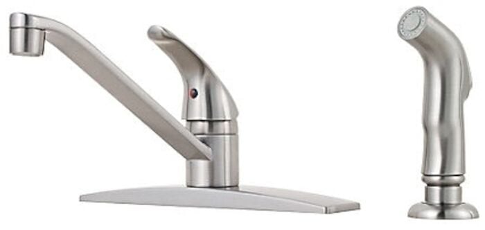 Pfirst Series 1-Handle Kitchen Faucet with Side Spray in Stainless Steel 4 HOLE