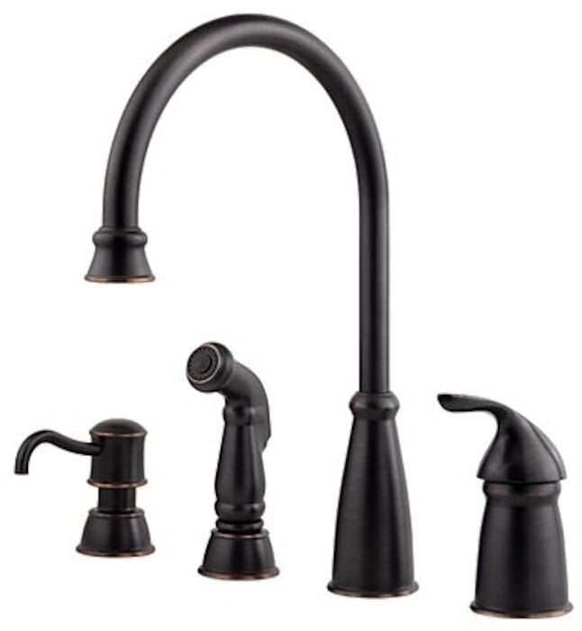 Avalon 1-Handle Kitchen Faucet with Side Spray & Soap Dispenser in Tuscan Bronze 