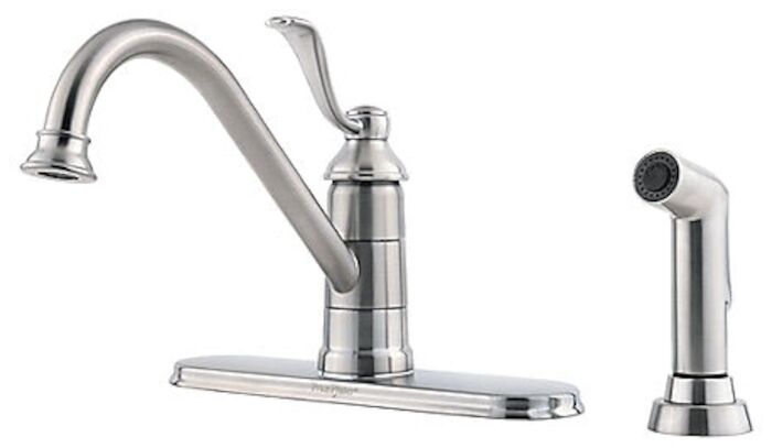 Portland 1-Handle Kitchen Faucet with Side Spray in Stainless Steel 4 HOLE