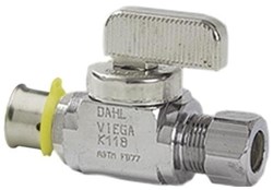 94031 LF 1/2In X 1/4In 3/8In PXstraight CTS Od Pex Press Chrome-Plated Zero Lead Brass Stop Valve-1/4 Turn ,94031,VISS