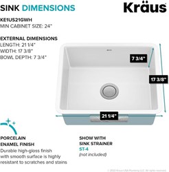KE1US21GWH Kraus Dex 33-Inch Undermount Single Bowl T304Plus Tru16 Gauge Stainless Steel Kitchen Sink With Drainassure Waterway & Versidrain Assembly In Radiant Pearl Finish ,
